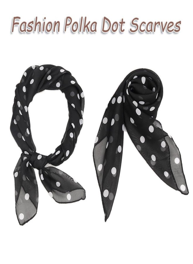 FGSS Women 2 Pcs Vintage Polka Dots Scarves - 50s Retro Chiffon Scarf Neck Head Square Scarf Fashion Half Sheer Neckerchief - Image 2